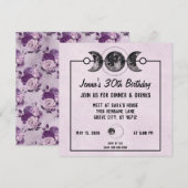 Paarse Rozen & Moons Fantasy verjaardagsuitnodigin Kaart (Voorkant / Achterkant)