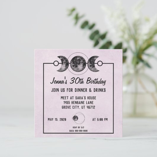 Paarse Rozen & Moons Fantasy verjaardagsuitnodigin Kaart (Staand voorkant)