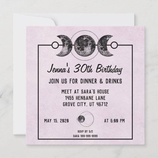 Paarse Rozen & Moons Fantasy verjaardagsuitnodigin Kaart (Voorkant)