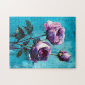 Paarse Rozen op blauw Legpuzzel (Horizontaal)