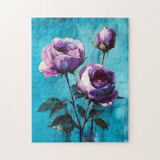 Paarse Rozen op blauw Legpuzzel (Verticaal)