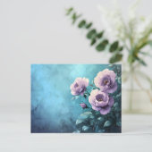 Paarse Rozen op Blauwgroen Briefkaart (Staand voorkant)