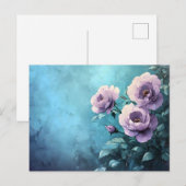 Paarse Rozen op Blauwgroen Briefkaart (Voorkant / Achterkant)