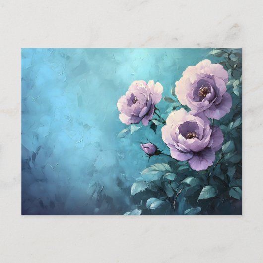 Paarse Rozen op Blauwgroen Briefkaart (Voorkant)