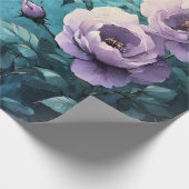 Paarse Rozen op Blauwgroen ontkoppeling Cadeaupapier (Hoek)