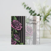 Paarse rozen op het raam - gothische verjaardag (Staand voorkant)