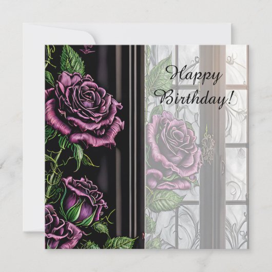 Paarse rozen op het raam - gothische verjaardag (Voorkant)