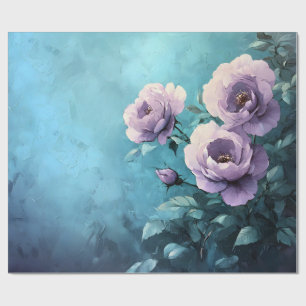 Paarse rozen op teal decoupage cadeaupapier