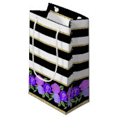 Paarse Rozen op zwart, wit, gouden geschenktas Klein Cadeauzakje (Voorkant Gekanteld)