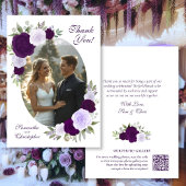 Paarse Rozen Ovaal Foto QR Code Elegant Huwelijk Bedankkaart