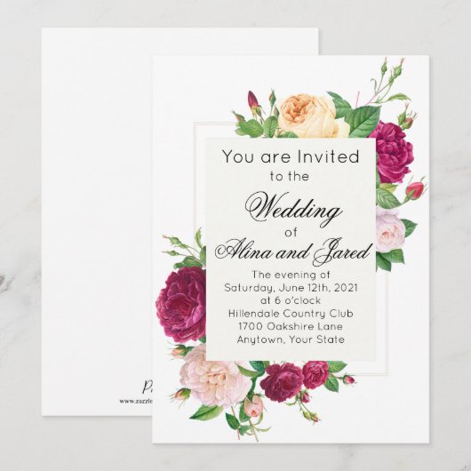 Paarse Rozen over het uitnodigen van een witte bru Kaart (Voorkant / Achterkant)
