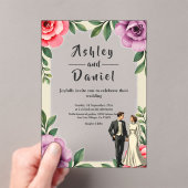 Paarse Rozen Paar Waterverf Bloemen Huwelijk Acryl Uitnodigingen (Insitu (Draagbaar))