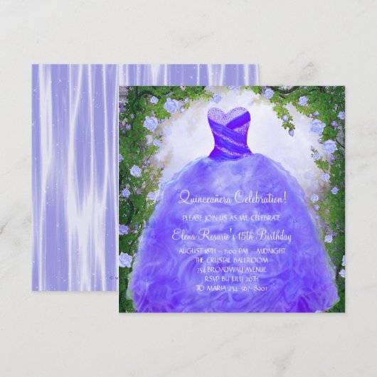 Paarse Rozen Paarse Quinceanera Uitnodigingen (Voorkant / Achterkant)