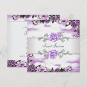Paarse Rozen Paarse Sweet 16 Party Kaart (Voorkant / Achterkant)