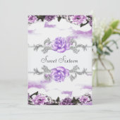 Paarse Rozen Paarse  Sweet Sixteen Party Kaart (Staand voorkant)