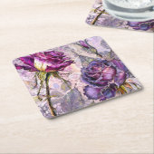 Paarse Rozen Papier Coasters Kartonnen Onderzetters (Schuin)
