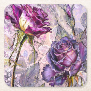 Paarse Rozen Papier Coasters Kartonnen Onderzetters