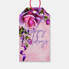 Paarse Rozen Prettige feestdagen Cadeaulabel