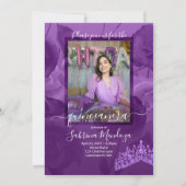 Paarse Rozen Quinceanera Fotouitnodiging Kaart (Voorkant)