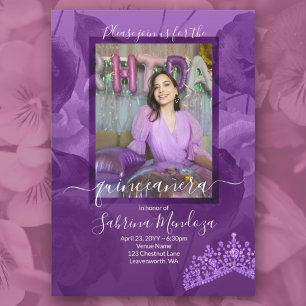 Paarse Rozen Quinceanera Fotouitnodiging Kaart