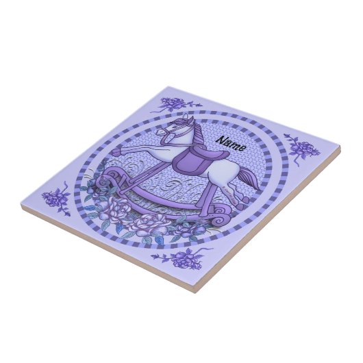 Paarse Rozen Rocking Horse tegel Tegeltje (Zijkant)