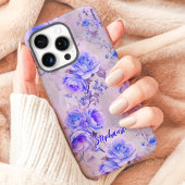  Paarse Rozen Romantische Bloemen Custom Name Case-Mate iPhone Case