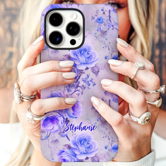  Paarse Rozen Romantische Bloemen Custom Name Case-Mate iPhone Case