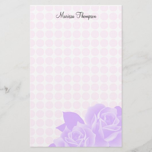 Paarse Rozen Roze Stippen Persoonlijk banketbakker Briefpapier (Voorkant)