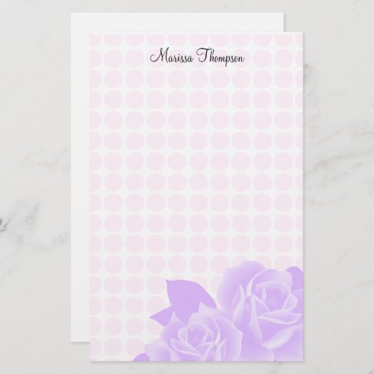 Paarse Rozen Roze Stippen Persoonlijk banketbakker Briefpapier (Voorkant / Achterkant)