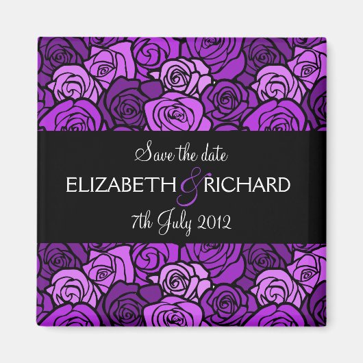  paarse rozen 'Save the date' Magnet (Voorkant)