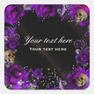 Paarse Rozen + Schedels Gothische Sticker Label