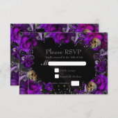 Paarse Rozen & schedels Gotische bruiloft RSVP Kaa (Voorkant / Achterkant)