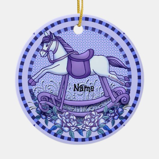Paarse Rozen Schommelend Paard ornament (Voorkant)