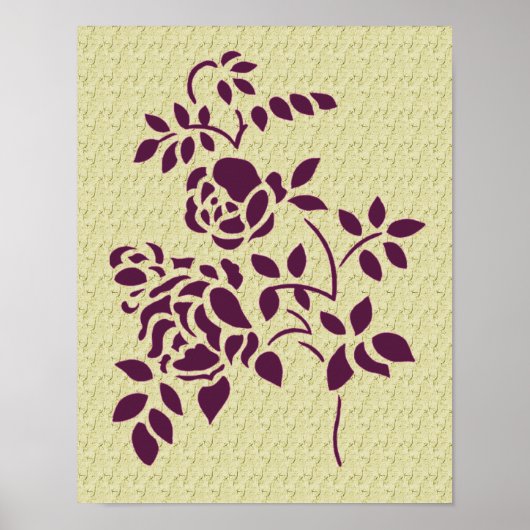 Paarse Rozen Stencil Art Floral Poster (Voorkant)