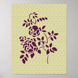 Paarse Rozen Stencil Art Floral Poster