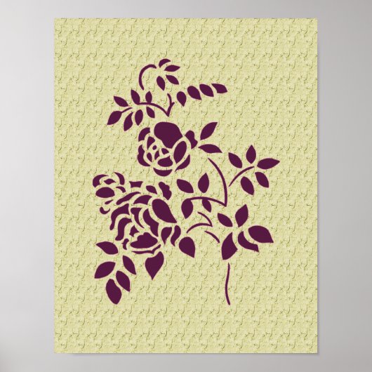 Paarse Rozen Stencil Art Floral Poster (Voorkant)