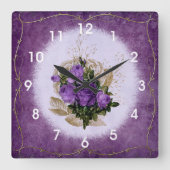 Paarse Rozen  stijl Shabby Chic Vierkante Klok (Voorkant)