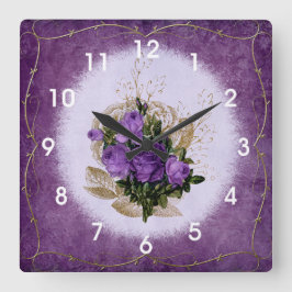 Paarse Rozen stijl Shabby Chic Vierkante Klok