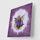 Paarse Rozen  stijl Shabby Chic Vierkante Klok (Hoek)