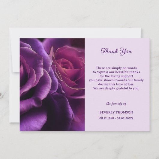 Paarse Rozen Sympathie Memorial Bedankkaart (Achterkant)