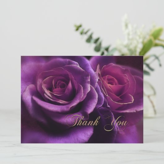Paarse Rozen Sympathie Memorial Foto Bedankkaart (Staand voorkant)