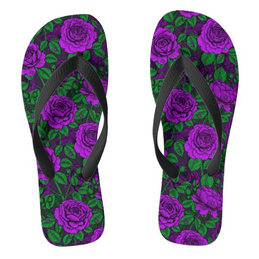 Paarse rozen teenslippers (Voetbed)