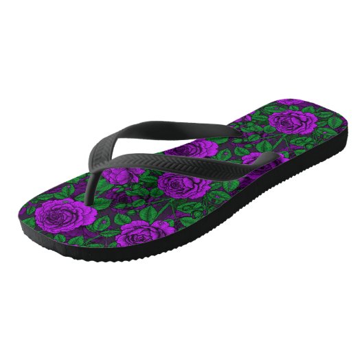 Paarse rozen teenslippers (Schuin)