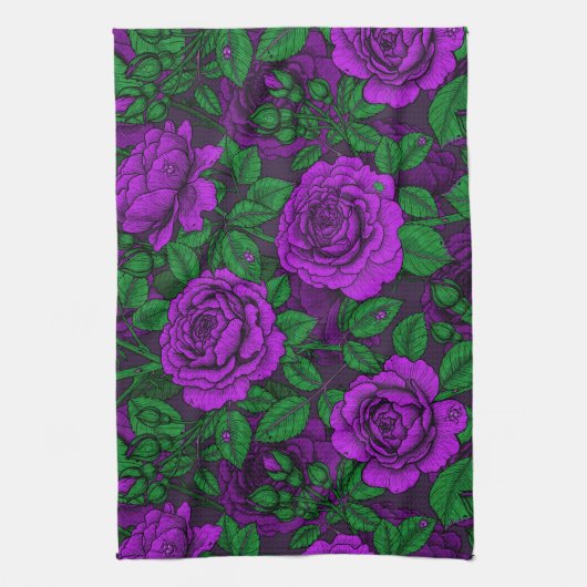 Paarse rozen theedoek (Verticaal)