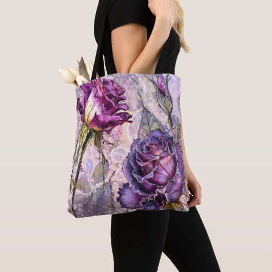 Paarse Rozen Tote Tas (Dichtbij)