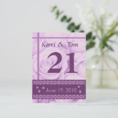 PAARSE Rozen Trouwtafel Nummer Kaart Receptie (Staand voorkant)
