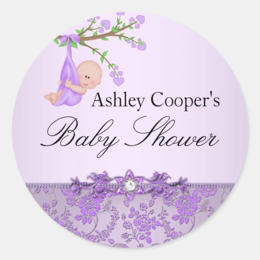 Paarse Rozen Tuin Baby Borrel Sticker (Voorkant)