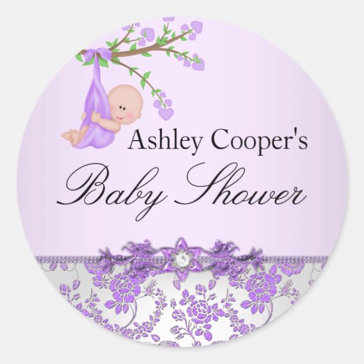Paarse Rozen Tuin Baby Shower Sticker (Voorkant)