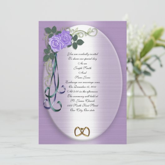 Paarse Rozen - Uitnodiging tot bruiloft (Staand voorkant)
