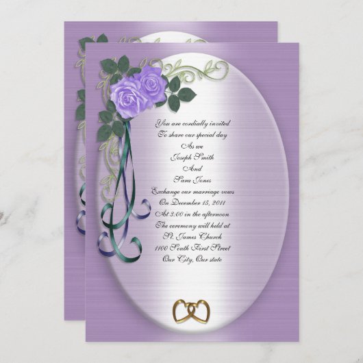 Paarse Rozen - Uitnodiging tot bruiloft (Voorkant / Achterkant)